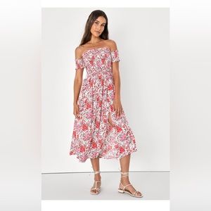 Lulus size large view from the meadow cream floral print off the shoulder dress